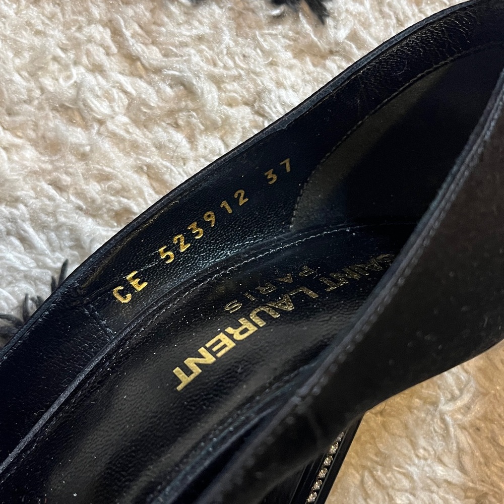 Saint Laurent size 37 silk black crystal embellished heels - Picture 6 of 13